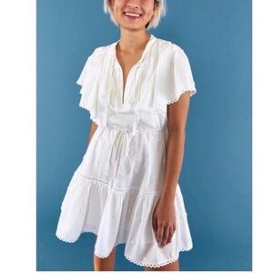 FARM Rio White 3D flower Embroidered Eyelet cotton beaded tie dress